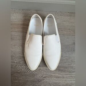 Authentic Celine Paris White Ecru Cloth Canvas Point Toe Slip On Luxury Sneakers
